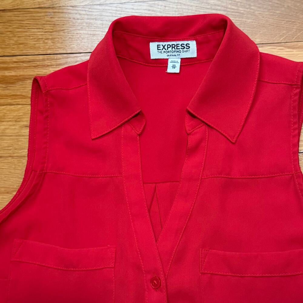 Express | Women's Portfino Sleeveless Button Shirt Original Fit Ruby Red XS - Picture 3 of 4